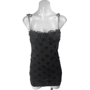 Motel Black Sleeveless Floral Jacquard Ruffle Cami Tank Mini Bodycon Dress XS